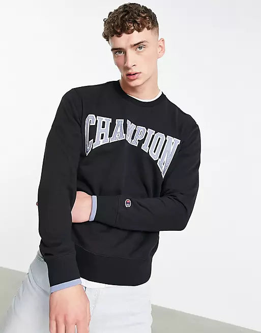 CHAMPION COTTON BLEND SWEATSHIRT WITH FRONT LOGO LETTERING - BLACK